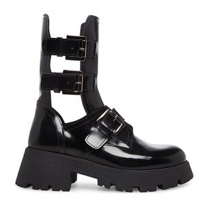 NWOB Steve Madden Women's Black Okara Buckle Cutout Platform Boot sz 7